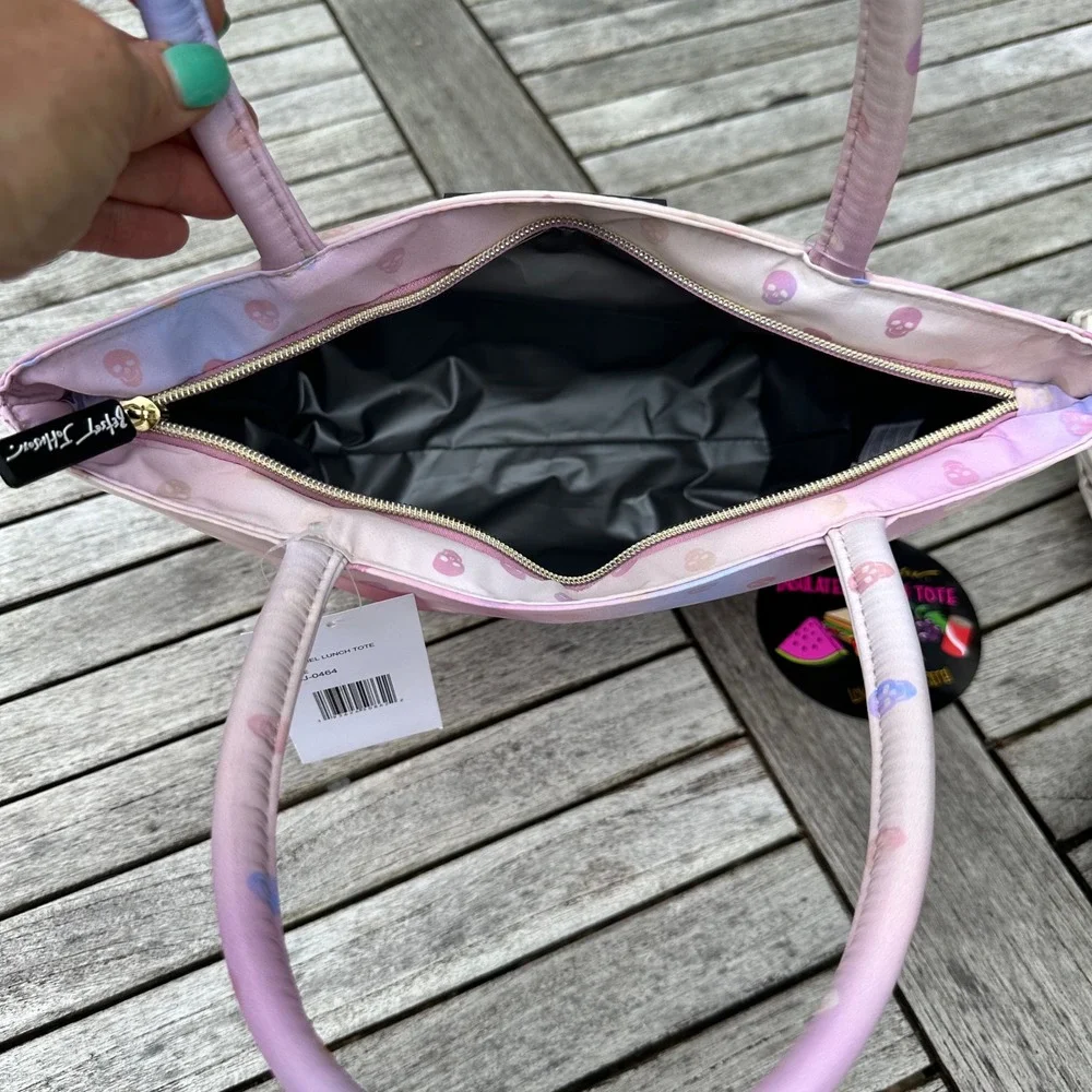 Betsey Johnson Rose Skull Insulated Lunch Tote Satchel Pink Ombre TBJ-0464 NEW